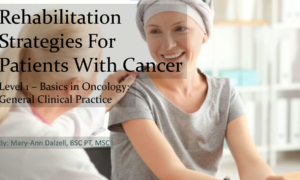 Cover for Rehabilitation Strategies for patients with cancer level 1 Basics in Oncology: General Clinical Practice physiotherapy course
